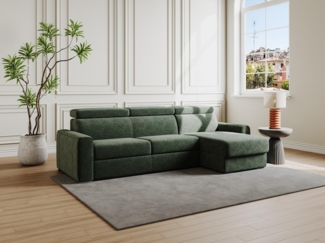 Vente-unique - Ecksofa mit Matratze - Ecke wechselbar - Cord - Grün - Liegefläche mit Lattenrost mit breiten Latten 140 cm - Matratze 22 cm - Memory Schaum - VIZIR