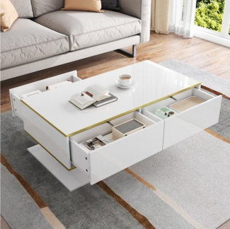 MODFU Couchtisch Goldene Dekorstreifen (Satztisch, Wohnzimmertisch, Beistelltisch, 1-St, 3 Schubladen, 1 offenen Fach), mit farbwechselndem LED-Lichtstreifen