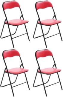 CLP 4er Set Klappstuhl Felix Klappbarer mit Kunstleder PVC Sitz Gepolstert,rot/schwarz