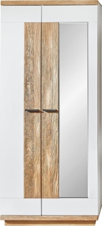 Garderobenschrank MONDO Lisana , Echtholz, Holz, Holzwerkstoff , Weiß, Holzfarben, Verspiegelt , 85 x 197 x 38 cm