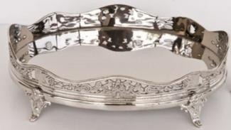 Casa Padrino Luxus Messing Serviertablett Oval Silber 32,5x24 x H. 10 cm - Hotel & Restaurant Accessoires