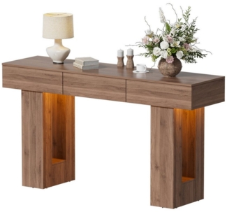 TWSOUL Konsolentisch 140cm Beistelltisch Flurtisch Sofatisch mit 3 Schubladen & LED, für Eingang, Flur, Wohnzimmer, Eicheoptik