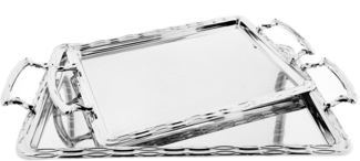 2er Set Gemusterte Serviertabletten aus Edelstahl mit eleganten Griffen