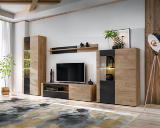 ASM-Moebel Wohnwand Wohnwand ARON mit Rillenfront LED und Push - Click System, Mit Led Beleuchtung und Push-Click System.