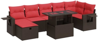 vidaXL 8-tlg. Garten-Sofagarnitur mit Kissen Braun Poly Rattan 3327874