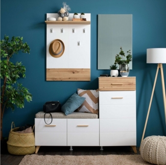 Home affaire Garderoben-Set Sein Kompaktgarderobe, Flurgarderobe, Dielenschrank, Hochglanzfronten, (Komplett-Set, 4-St), mit Schuhschrank, Sitzbank, Garderobenpaneel und Spiegel