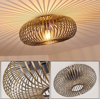 »Aidone« runde Deckenlampe aus Metall in Schwarz/Gold, 1-flammig, E27-Fassung max. 60 Watt, Retro-Leuchte mit Lichteffekt durch Gitter-Optik, LED Leuchtmittel geeignet