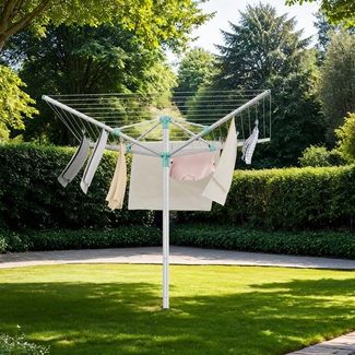 SONGMICS Wäschespinne, höhenverstellbarer, 50 m Wäscheleine, für 5 Waschladungen, draußen, silbern-grün