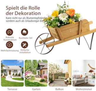 Blumenwagen Blumenschubkarre für den Innen- und Außenbereich 69,5 x 26 x 29,5 cm Walnuss