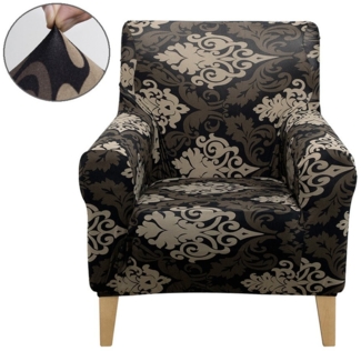 Rosnek Sofahusse Sofabezug 1 Sitzer Sesselhusse Sofaüberzug Elastisch Universal, Rutschfest Gummiband Spandex Blume-Blatt-Muster Schwarz