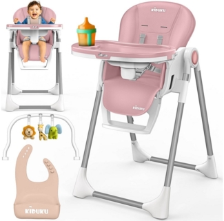 KIDUKU Hochstuhl Baby 3in1 mit Neugeborenenaufsatz + Lätzchen, Spielbogen (Tisch Kinderhochstuhl klappbar mit Liegefunktion 0-36 Monate), Kombihochstuhl höhenverstellbar, Babystuhl mitwachsend