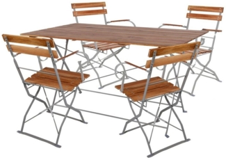 Biergarten Set Klapptisch + 4 Klappstühle klappbar Armlehne120x60cm
