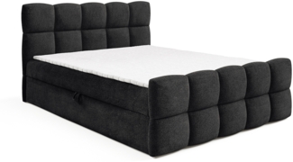 MEBLINI Boxspringbett VALENTO 160x200 cm mit Bettkasten – H3/Schwarz Boucle Polsterbett - Doppelbett mit Topper & Bonellfederkern-Matratze