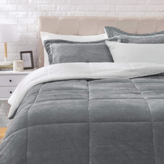 ibettertec Bettwäsche Microfaserbettdecke 135x200 cm,200x200 cm Warm Sherpa Wolldecke, Füllung: Microfaser, Bezug: Flanell und Sherpa Fleece, Weiche Flauschige Bettdecke mit kissenbezug 80x80 cm