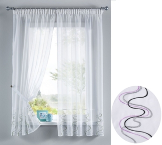 Gardinenbox Gardine, Stangendurchzug (2 St), transparent, WELLE Stickerei Gardinen Set 2 Tlg. Raffhalter Tunneldurchzug Gardinen