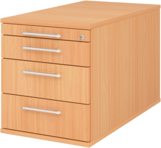 bümö Rollcontainer mit Schubladen, Container abschließbar aus Holz in Buche - Rollwagen für's Büro als Schreibtisch Unterschrank, Bürocontainer od. Schreibtischcontainer mit Relinggriffe, TC30-6-6-RE
