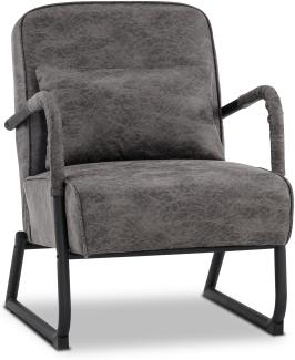 MCombo Sessel für Wohnzimmer, Retro Vintage Relaxsessel mit Ledenkissen, Armlehnensessel Loungesessel Polstersessel, Mikrofaserstoff, 4742-1(Dunkelgrau)