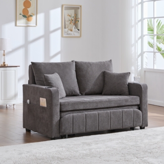 LVHOM Schlafsofa mit 3-fach verstellbarer Lehne&USB, Ausziehbares Schlafbett, 2-Sitzer mit Becherhalter Platzsparend 139 x 73 x 83 cm