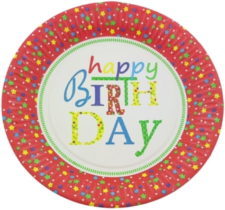 10 Teller, Pappe rund Ø 23 cm "Happy Birthday"