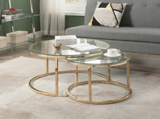 Vente-unique - Couchtische ausziehbar aus gehärtetem Glas und Edelstahl - Goldfarben - MAEVANE II von Pascal MORABITO