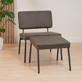 Bronx71 Sessel Espen mit Hocker Eco-Leder anthrazit