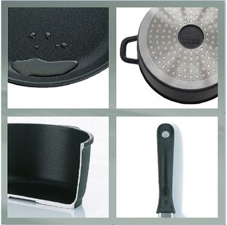 Servierpfanne Kerros 28 cm, Aluminium, Glas, Schwarz, 28 x 11 x 28 cm