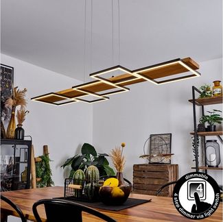 hofstein Pendelleuchte »Palermo« dimmbare Hängelampe aus Metall/Holz in Schwarz/Natur, 3000 Kelvin, über Lichtschalter dimmbar, mit Holzbalken, LED, 2800 Lumen