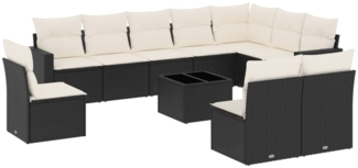 vidaXL 11-tlg. Garten-Sofagarnitur mit Kissen Schwarz Poly Rattan 3219106