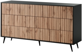 Selsey 'Bello' Sideboard mit 6 Schubladen, Wotan-Eichenholz-Optik mit schwarzen Beinen, 78 x 154 x 38 cm