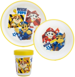 PAW PATROL Kindergeschirr-Set Paw Patrol Chase Rubble Kinder Anti-Rutsch Geschirr-Set 3 teilig (3-tlg), 1 Personen, Becher, Teller, Schüssel