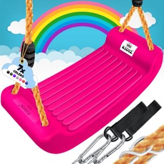 KIDIZ® Schaukel Kinderschaukel Set - Ink. Zubehör Schaukelsitz Schaukelbrett Garten Outdoor Indoor Brettschaukel für Kinder zum Schaukeln aus Kunststoff Höhenverstellbar Rutschfest Pink