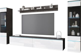 INOSIGN Wohnwand VERA II, Vitrinen Türanschlag wechselbar, (Komplett-Set, 4-St), Mediawand 260 cm, Vitrine mit Verglasung, stehend und hängend