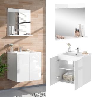 Vicco Badmöbelset Waschtischunterschrank Waschbecken Badspiegel Izan Weiß HGL