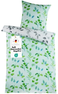 Carpe Sonno Bettwäsche Seersucker 135x200 Mikrofaser Bügelfrei Reißverschluss Sommer Bettzeug, Soft-Seersucker, 2 teilig, Kühlend leichte Wendebettwäsche Blumen Grau Grün
