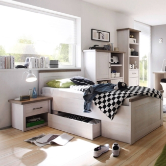 Jugendzimmer Set 4-tlg. LUND-78, Landhausstil, Pinie weiß Nb. /Trüffel Eiche Nb.