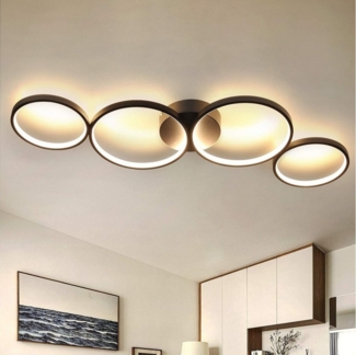 ZMH Deckenleuchte Wohnzimmer Modern 4/5 Flammig Ringoptik Design 37/70W Schlafzimmer, Augenschutz, Einfache Installtion, LED fest integriert, Warmweiß, 89cm Design Bürolampe für Flur Hotel