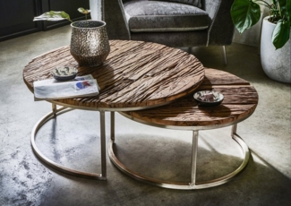 More2Home Couchtisch OKA, als 2-er Set rund, recyceltes Altholz und Eisen natur