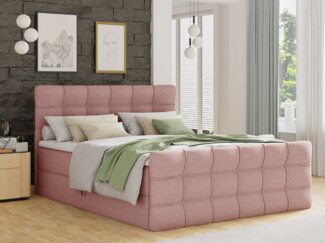 Boxspringbett Best Lux mit Fußteil, 2 Bettkästen, Bonell-Matratze und Topper, Polsterbett (Pink (Inari 52), 180 x 200 cm)