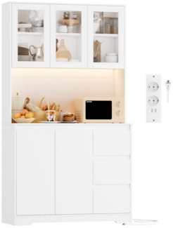 Homfa Küchenbuffet mit LED Küchenschrank Buffetschrank Sideboard weiß mit Steckdosenleiste & Arbeitsplatte 180 x 100 x 38.5 cm