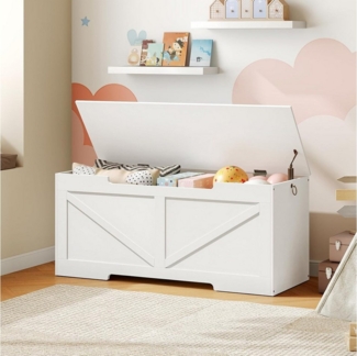 Hoobro Sitzbank mit Stauraum 110 cm (Truhenbank mit Klappdeckel & 2 Seitengriffen, Spielzeugkiste Holzoptik), Aufbewahrungsbank für Flur, Wohnzimmer & Schlafzimmer