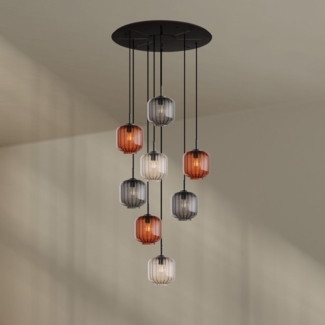 s.luce Velo Galerielampe 8-flammig Ø 80cm Baldachin Ø 20cm Braun, Klar, Rauch