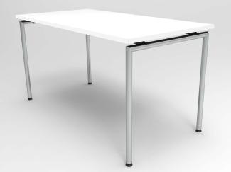 Moderner Bürotisch Weiß mit Stahlrohr Chrom, 140cm x 70cm