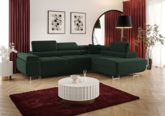 Ecksofa Schlafsofa Sofa MONARO Stoff Poso Grün Ottomane Rechts