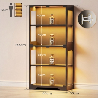 HOMALL Glasvitrine mit RGB-LED-Beleuchtung Standvitrinen, vitrine Wohnzimmer (165*80*35 cm große multifunktionale Vitrine mit App-/manueller Beleuchtungssteuerung, vier Ebenen mit doppelten Türen und unabhängigen Glasvitrinen sowie einer Gesamtbelastba...