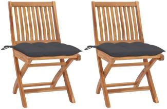 vidaXL Gartenstühle 2 Stk. mit Anthrazit Kissen Massivholz Teak 3062448
