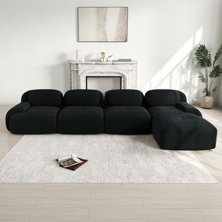 4-Sitzer Ecksofa,32D hochelastischer Polsterung rutschfest mit Chaiselongue extra-breite Armlehnen frei kombinierbar ohne Montage für Büro Wohnzimmer und Heimkino,Black,