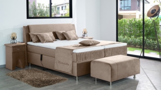 Meisterbetten Boxspringbett Mari 180x220 in VS-Beige, Matratzenbezug Mask, Ergoflex-Topper