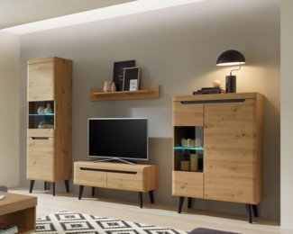 Wohnwand Anbauwand Torge 4-teilig artisan eiche schwarz grifflos MDF Modern