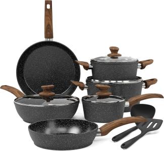 Kitchen Academy Induktion Töpfe Set 12-teilig Schwarze Granit Antihaft Topfset