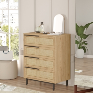 Kommode Kvænangen 95x75x45 cm Eiche/Rattanoptik [en. casa]